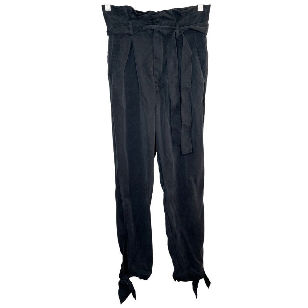 Reformation Womens Black Tencel High-Waisted Paper Bag Waist Belted Pants Size 0